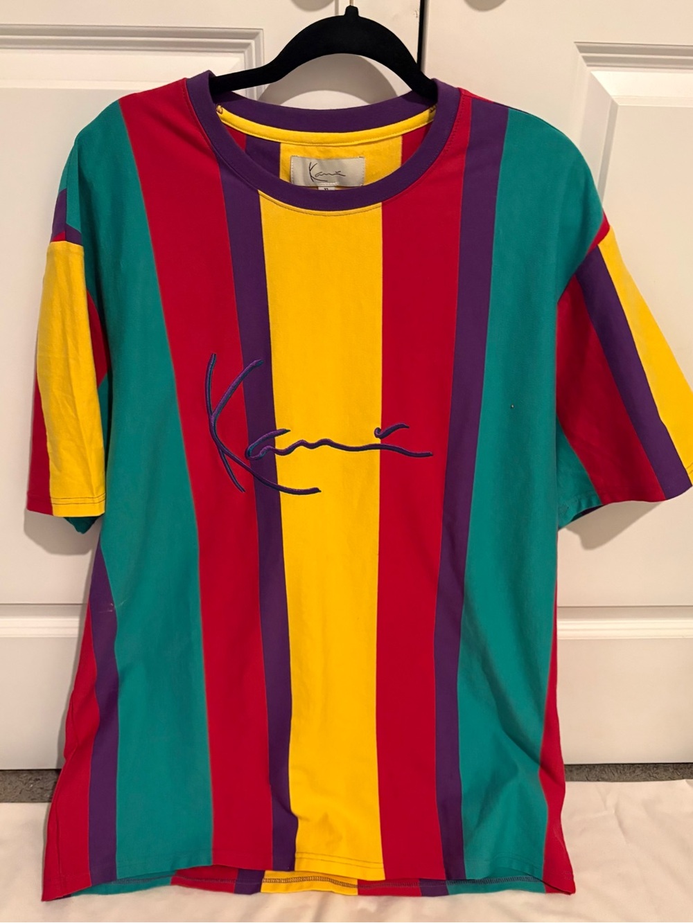 VTG 90s Karl Kani Multicolor Vertical Stripe Short Sleeve Tee